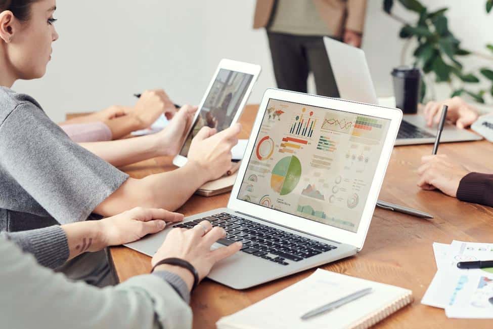 A person browsing financial reports