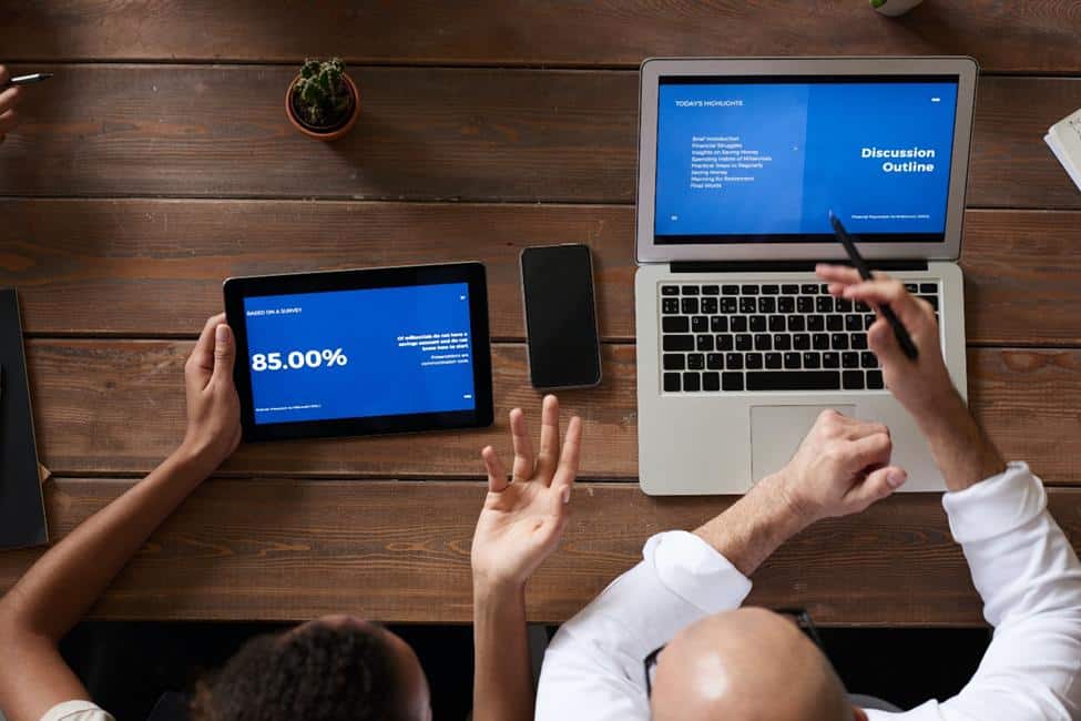 People analyzing financial performance